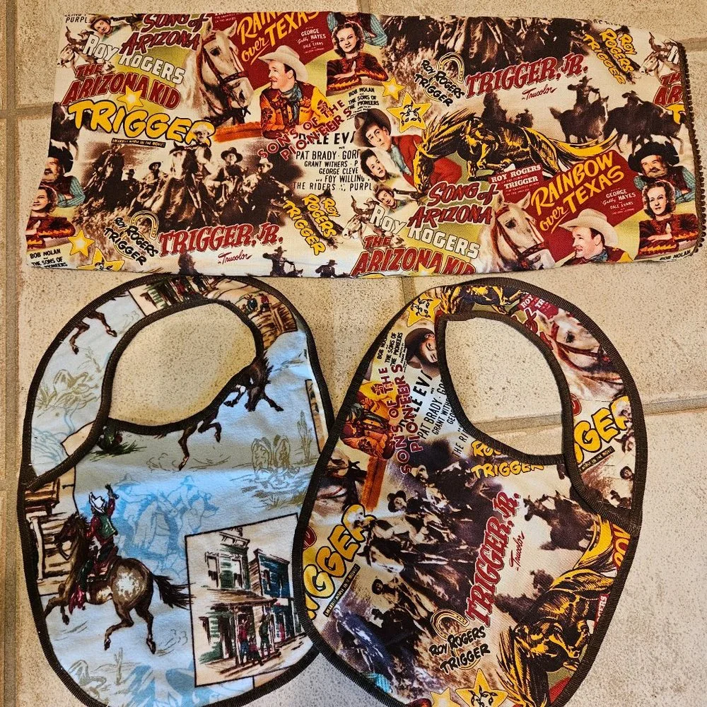 Vintage Baby blanket and 2 bibs Never used